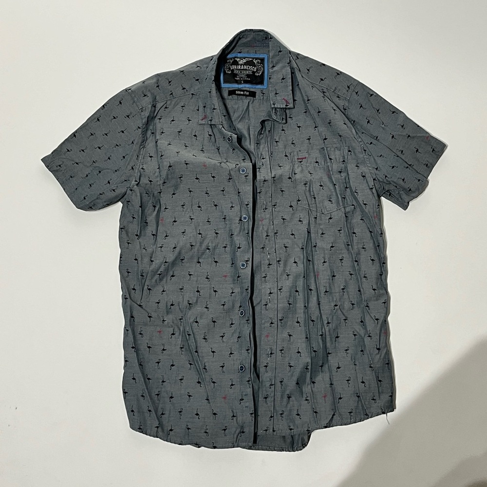 Grey Button Down Flamingo Pattern Small - image 1